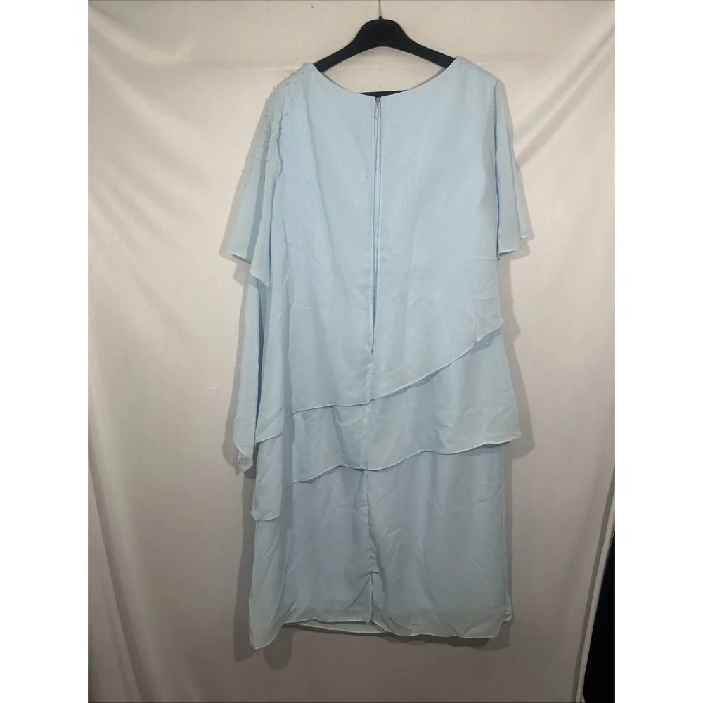 NEW UNBRANDED [ 18W ] Sheath Column Knee Length Chiffon with Beading Light Blue